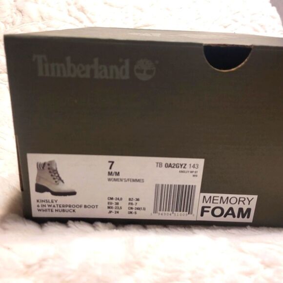 Timberland Booties Kinsley Waterproof White Nubuck Leather Zebra Lug Sole 7 New - Picture 13 of 13